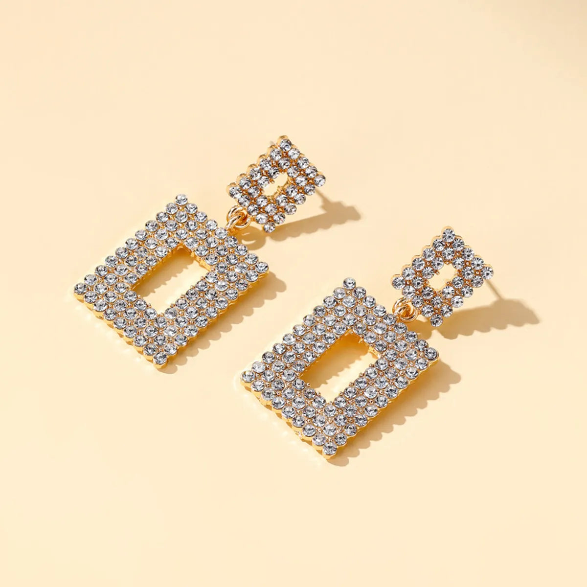 New Fashion  Exaggerated Long Section Flash Diamond Geometric Earrings Ladies Simple Hollow Square Earrings Wholesale Nihaojewelry