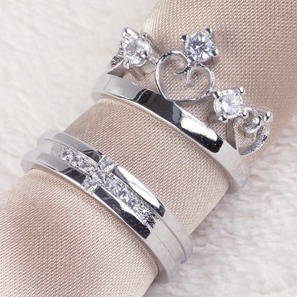 New Fashion Female Crown Couple Copper Silver Plated Ring Wholesale