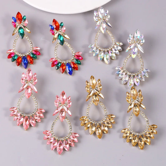 New Fashion Flower Shape Inlaid Rhinestone Big Drop Earrings