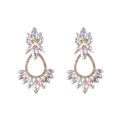 New Fashion Flower Shape Inlaid Rhinestone Big Drop Earrings