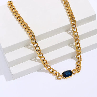 New Fashion Geometric Stainless Steel Plated 18k Gold Zircon Necklace