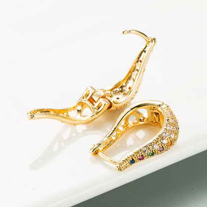 New Fashion Geometric U-shaped Hollow Micro-inlaid Color Zircon Earrings