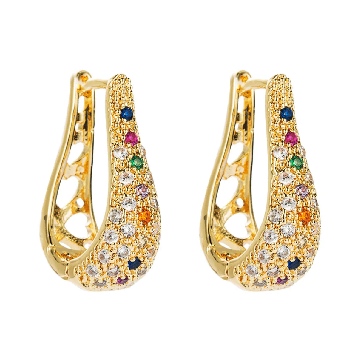 New Fashion Geometric U-shaped Hollow Micro-inlaid Color Zircon Earrings