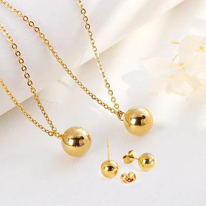 New Fashion Golden Glossy Small Round Bead Jewelry Necklace Earring Set