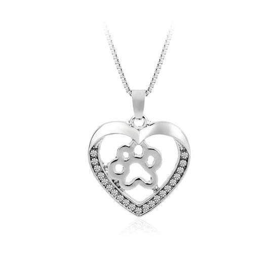 New Fashion Love Peach Heart Necklace Love Dog Paw Hollow Diamond Pendant Necklace Wholesale