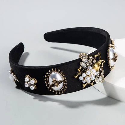 New Fashion Luxury Bee Inlaid Rhinestone Headband Pearl Headband Baroque Wide-Edged Cheap Headband Wholesale