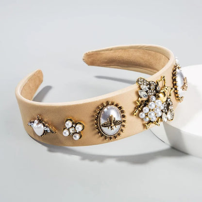 New Fashion Luxury Bee Inlaid Rhinestone Headband Pearl Headband Baroque Wide-Edged Cheap Headband Wholesale