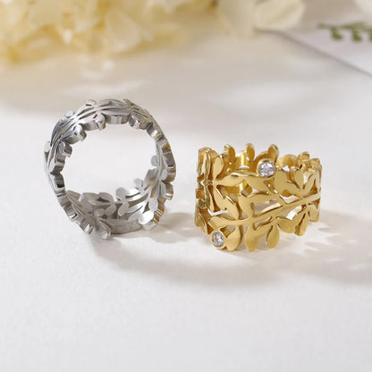 New Fashion Retro Korean Leaf-shaped Stainless Steel Ring Wholesale Gooddiy