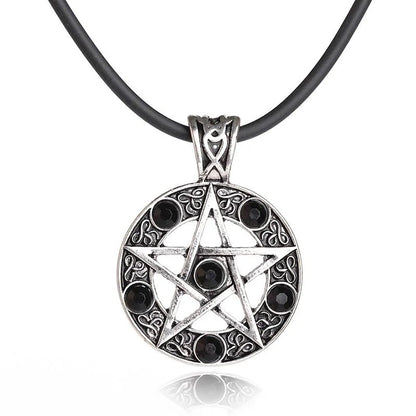 New Fashion Retro Satan Logo Pentagram Diamond Pendant Necklace