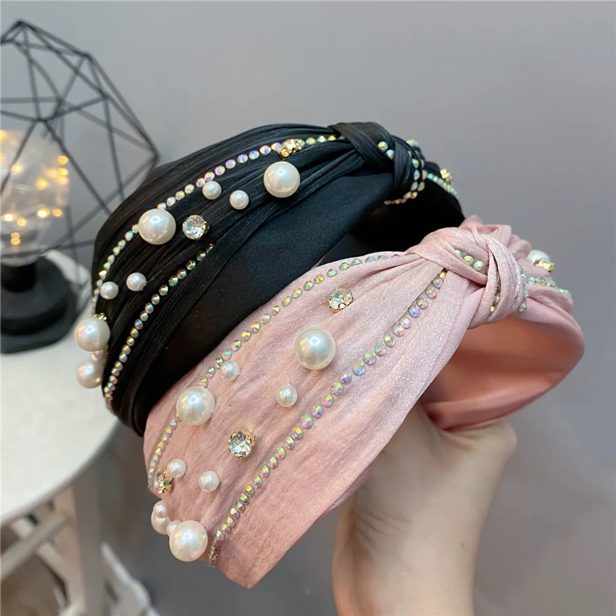 New Fashion Rhinestone Knotted Headband Pearl Flash Diamond Macaron Hair Accessories