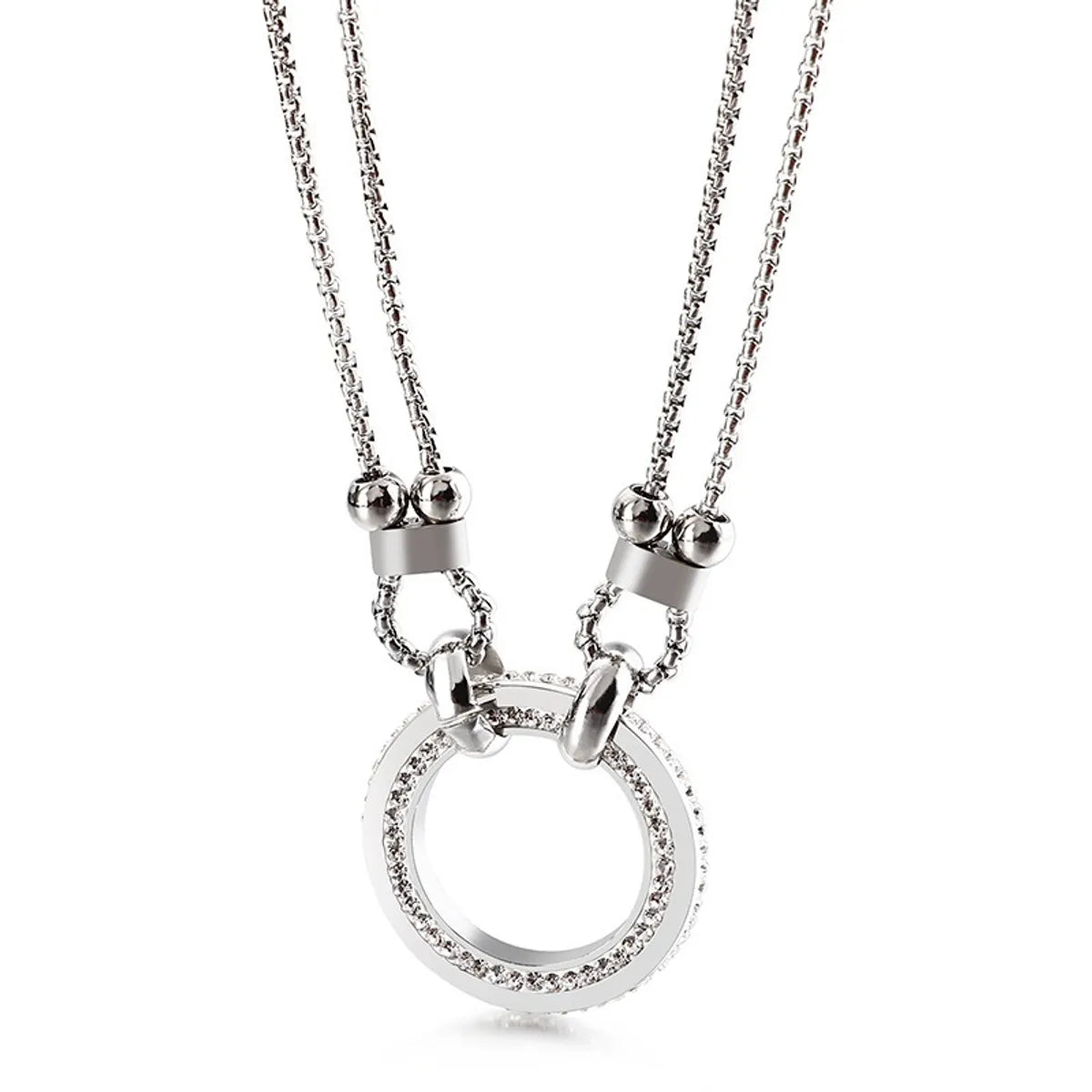 New Fashion Round Personality Female Necklace Korean Stainless Steel Diamond Double-layer Necklace