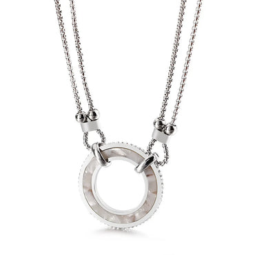 New Fashion Round Personality Female Necklace Korean Stainless Steel Diamond Double-layer Necklace