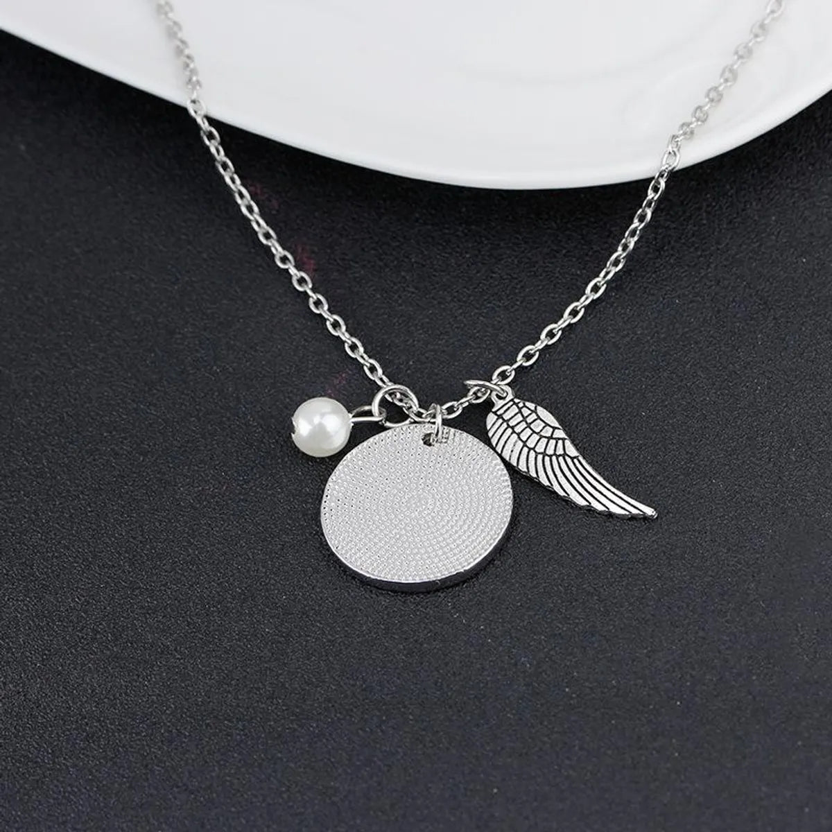 New Fashion Round Wings Pendant Necklace A Piece Of My Heart In Heaven Necklace