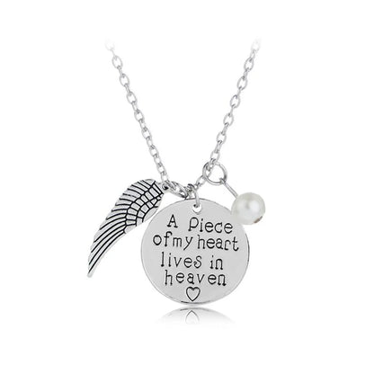 New Fashion Round Wings Pendant Necklace A Piece Of My Heart In Heaven Necklace