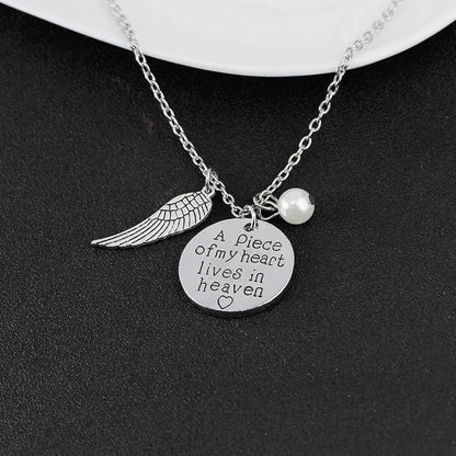 New Fashion Round Wings Pendant Necklace A Piece Of My Heart In Heaven Necklace