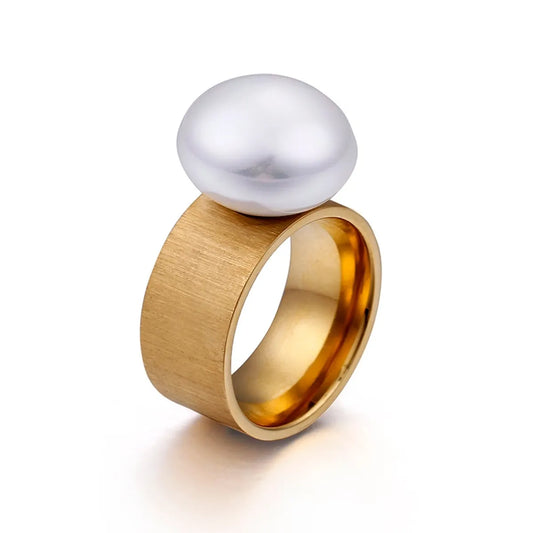 New Fashion Simple 10mm Matte Pearl Stainless Steel Ring Wholesale Gooddiy