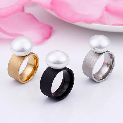 New Fashion Simple 10mm Matte Pearl Stainless Steel Ring Wholesale Gooddiy