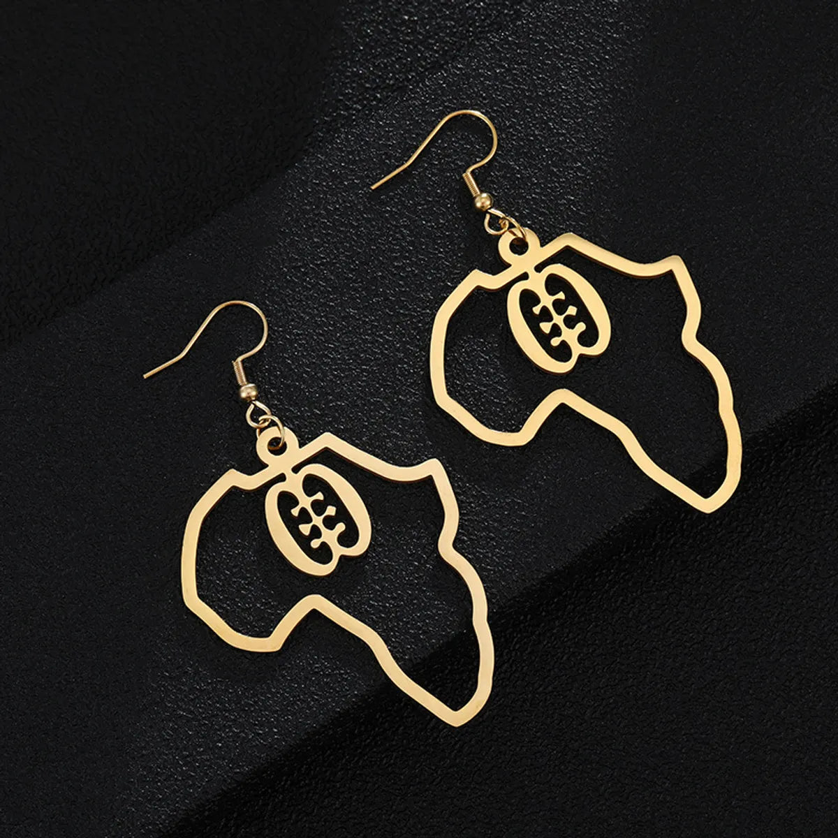 New Fashion Simple African Map Shape Pendant Gold Stainless Steel Earrings