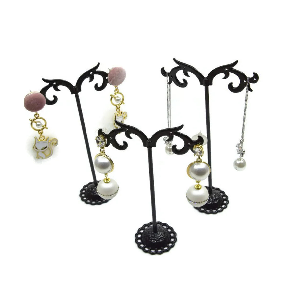 New Fashion Simple  Iron Art Metal Earring Holder Three-Piece Counter Hanging Ear Line Shelf Earring Storage Display Shelf Wholesale