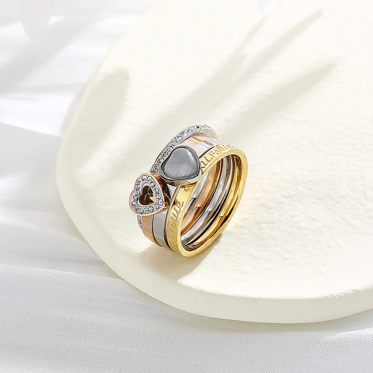 New Fashion Stainless Steel Combination Heart-shaped Full Diamond Multicolor Detachable Ring