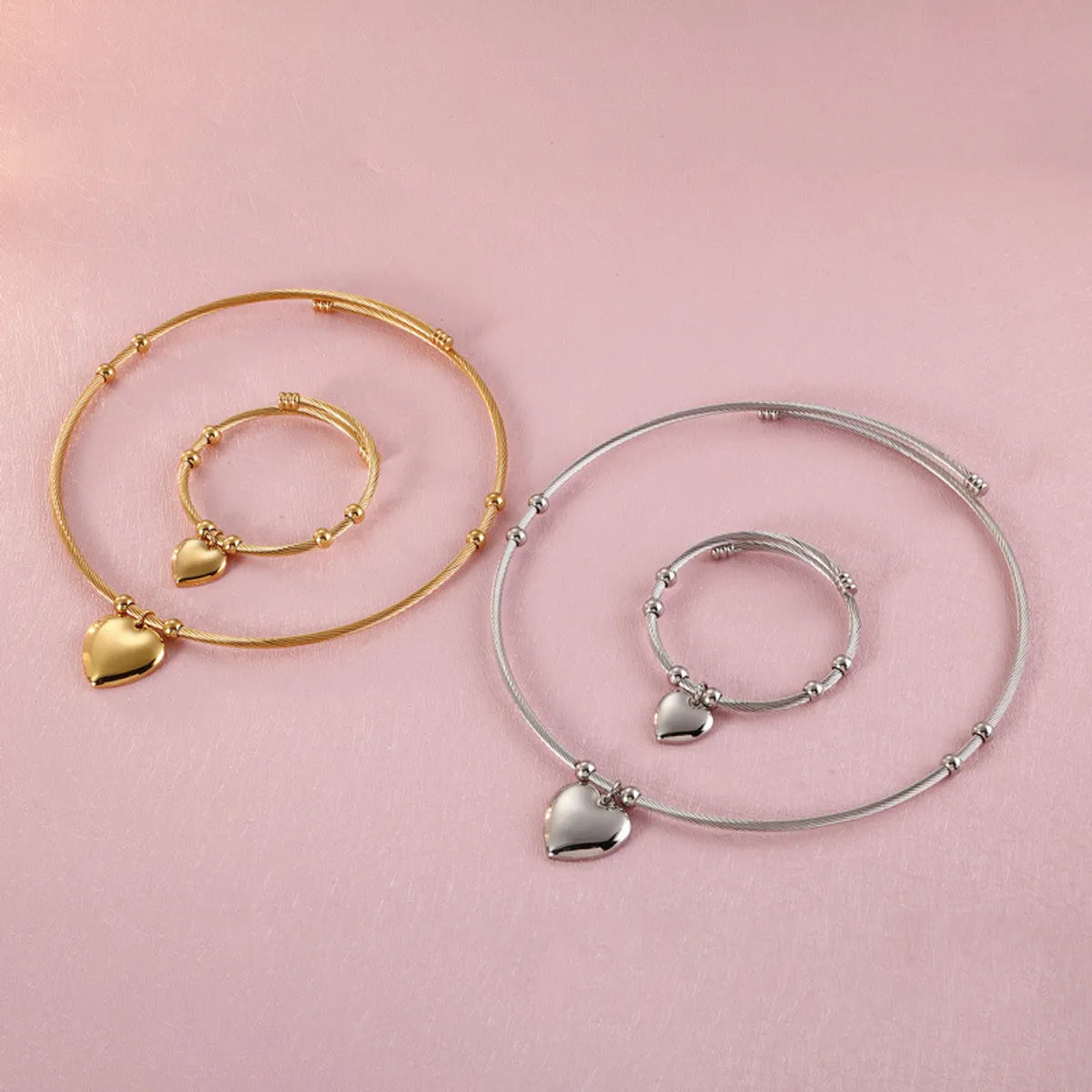 New Fashion Stainless Steel Heart-shaped Open Bracelet Two-piece Set Wholesale Gooddiy