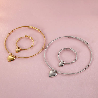 New Fashion Stainless Steel Heart-shaped Open Bracelet Two-piece Set Wholesale Gooddiy