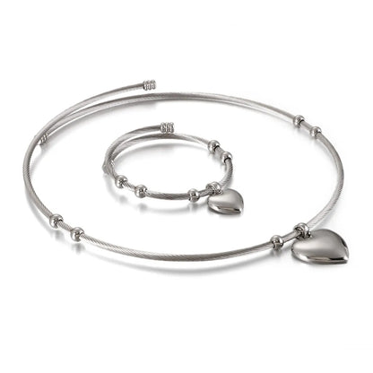 New Fashion Stainless Steel Heart-shaped Open Bracelet Two-piece Set Wholesale Gooddiy