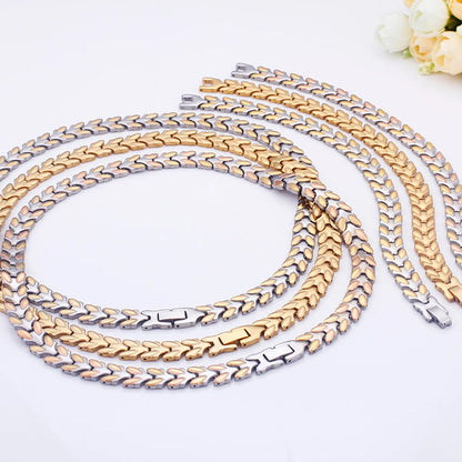 New Fashion Stainless Steel Splicing Bracelet Necklace Set Wholesale