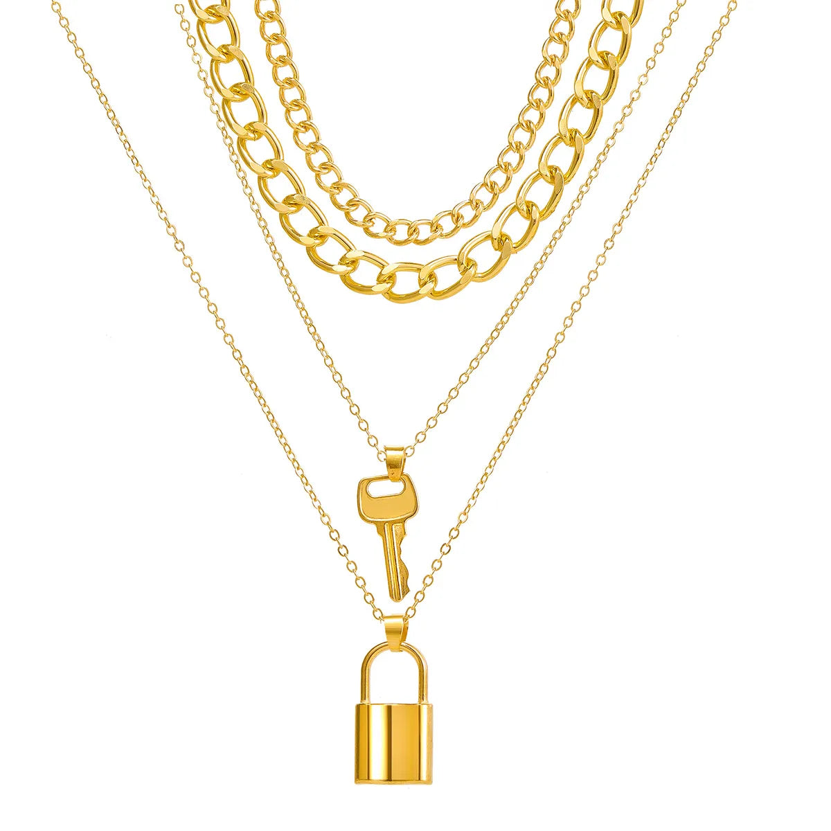 New Fashion Style Creative Key Lock Pendant Four-layer Necklace