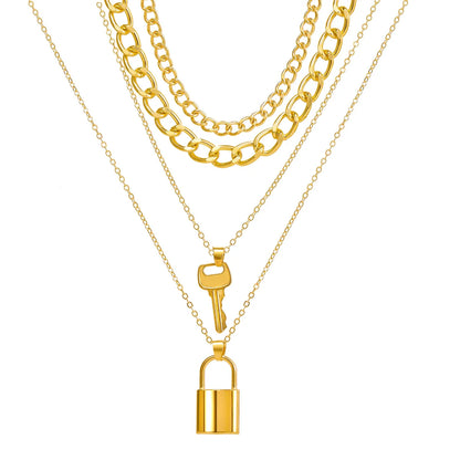 New Fashion Style Creative Key Lock Pendant Four-layer Necklace