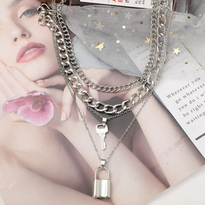 New Fashion Style Creative Key Lock Pendant Four-layer Necklace