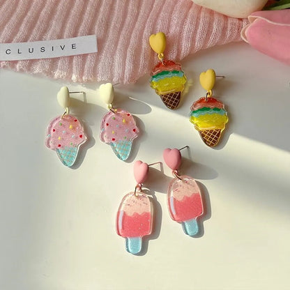 New Fashion Summer Ice Cream Girly Cute Earrings Niche Pink Ice Cream Fun Acrylic Ear Clip