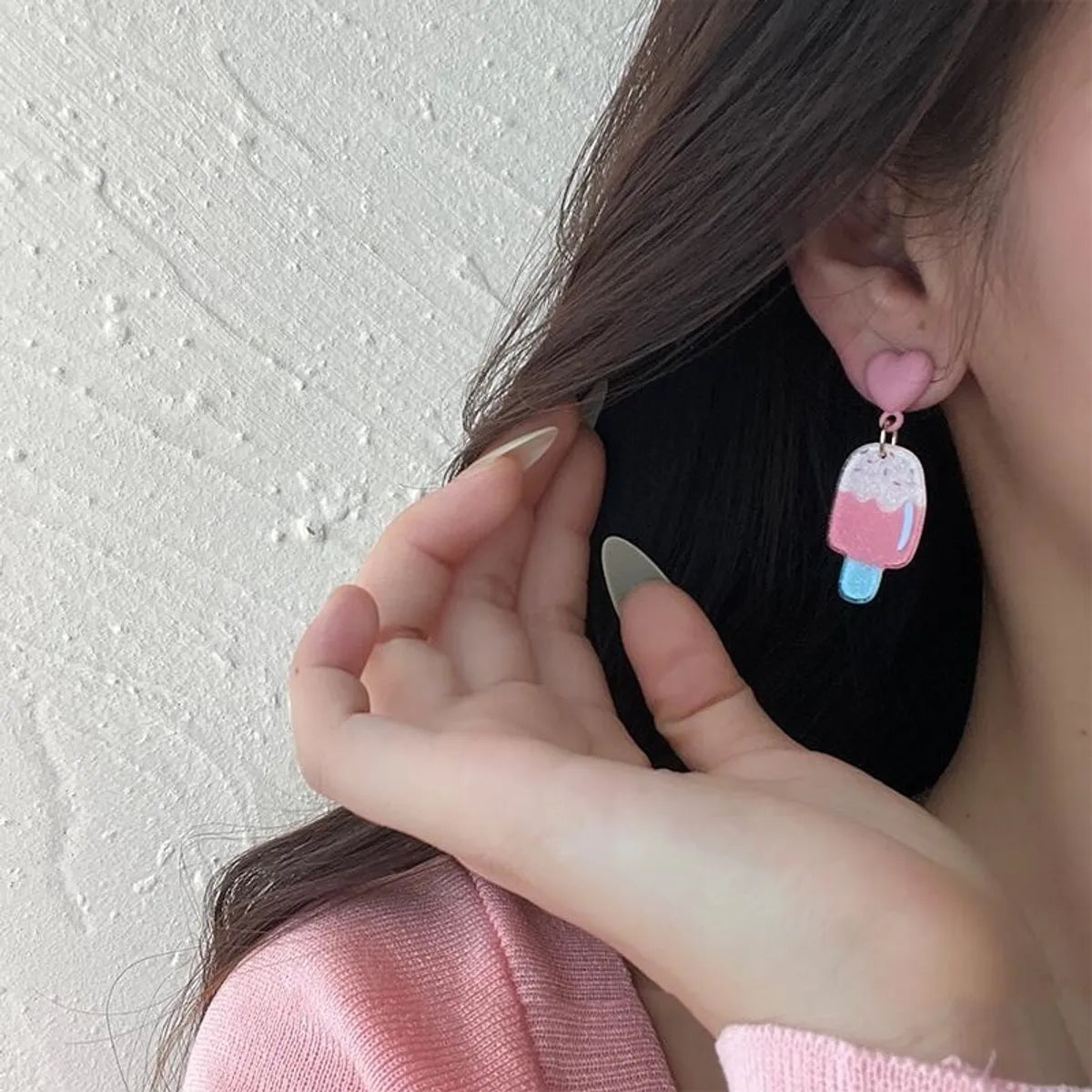 New Fashion Summer Ice Cream Girly Cute Earrings Niche Pink Ice Cream Fun Acrylic Ear Clip