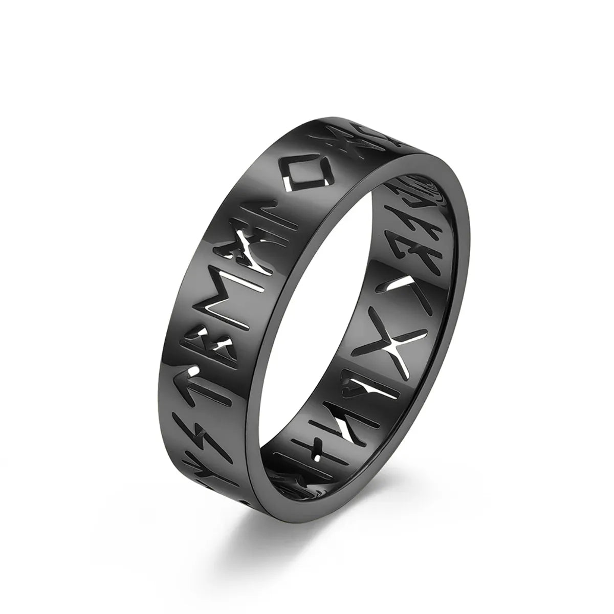 New Fashion Text Hollow Luen Rune Men And Women Simple Stainless Steel Ring