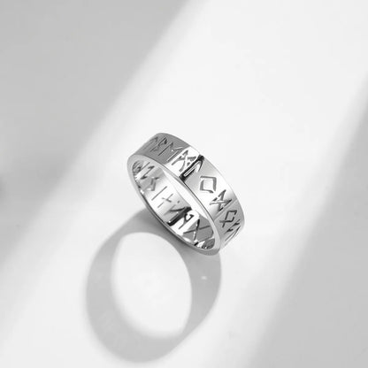 New Fashion Text Hollow Luen Rune Men And Women Simple Stainless Steel Ring