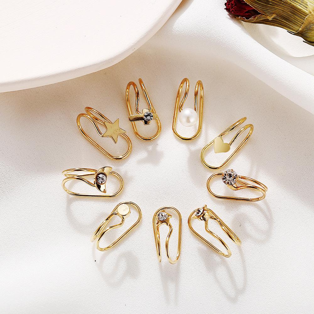 New Fashion U-Shaped Pierced Ear Clip 9 Piece Set Creative Retro Simple Alloy Gold Ear Clip