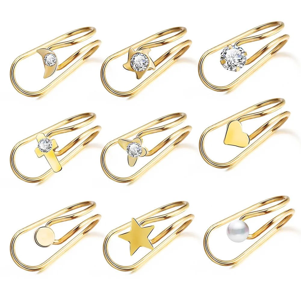 New Fashion U-Shaped Pierced Ear Clip 9 Piece Set Creative Retro Simple Alloy Gold Ear Clip