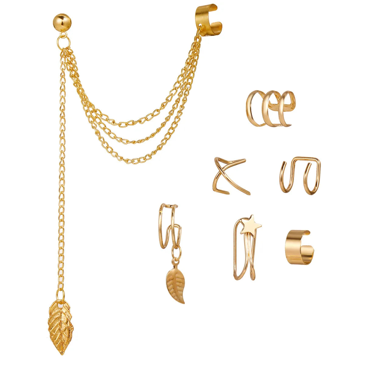 New Fashion U-Shaped Pierced Ear Clip 9 Piece Set Creative Retro Simple Alloy Gold Ear Clip