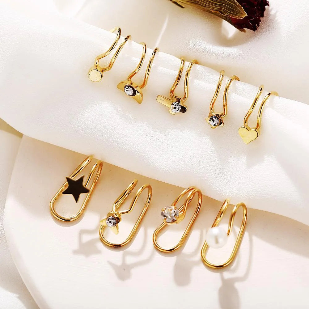 New Fashion U-Shaped Pierced Ear Clip 9 Piece Set Creative Retro Simple Alloy Gold Ear Clip