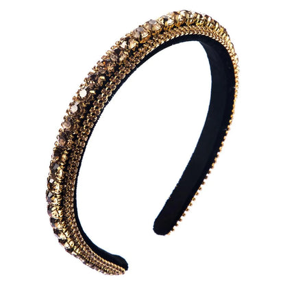 New Fashion Wild Hairband Multi-Layer Glass Drill Full Diamond Gold Velvet Fashion Thin-Edged Headband