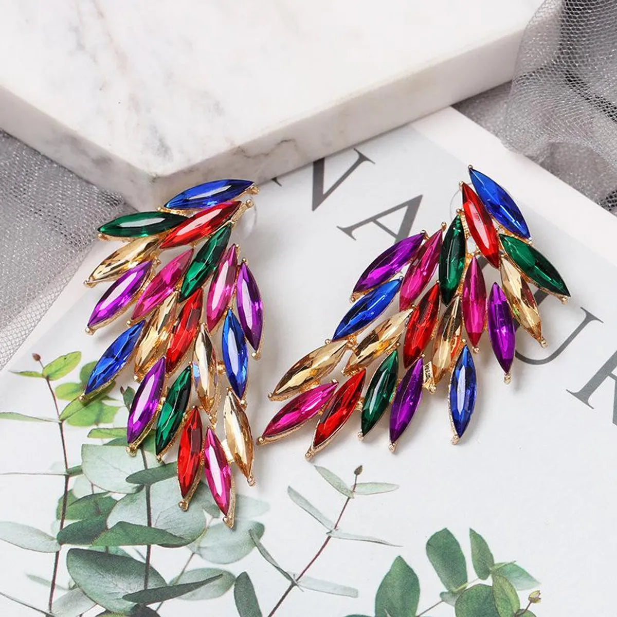 New Feather Studded Wings Stud Earrings Nhjj149084