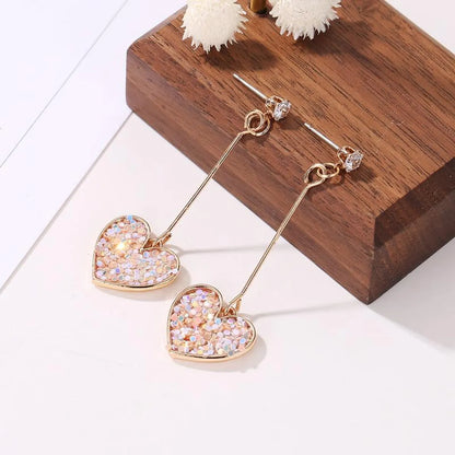 Heart Diamond Alloy Artificial Gemstones Earrings