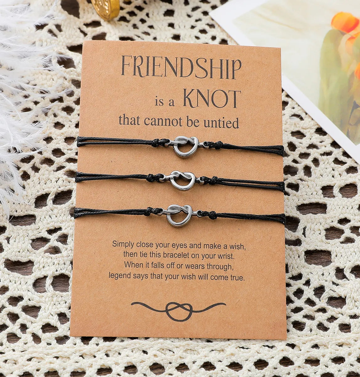 New Friendship Card Fine Polishing Oil Pressure Stainless Steel Knot Braided Bracelet Set