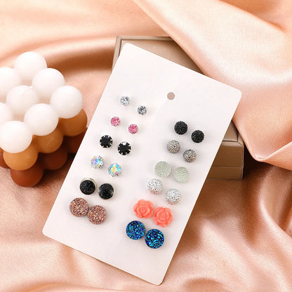 Foreign Trade New Frosted Earrings 12 Pairs Set European And American Fashion Minimalist Cute Flowers Geometric Small Earrings Ear Rings