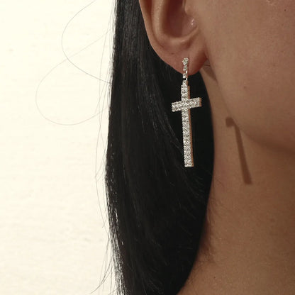 New Full Of Diamonds Long Cross Copper Earrings Nihaojewelry Stainless Steel