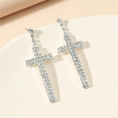 New Full Of Diamonds Long Cross Copper Earrings Nihaojewelry Stainless Steel