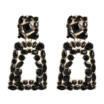 New Geometric Color Diamond-studded Hollow Earrings Nhjj149817