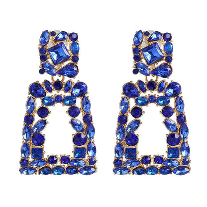 New Geometric Color Diamond-studded Hollow Earrings Nhjj149817