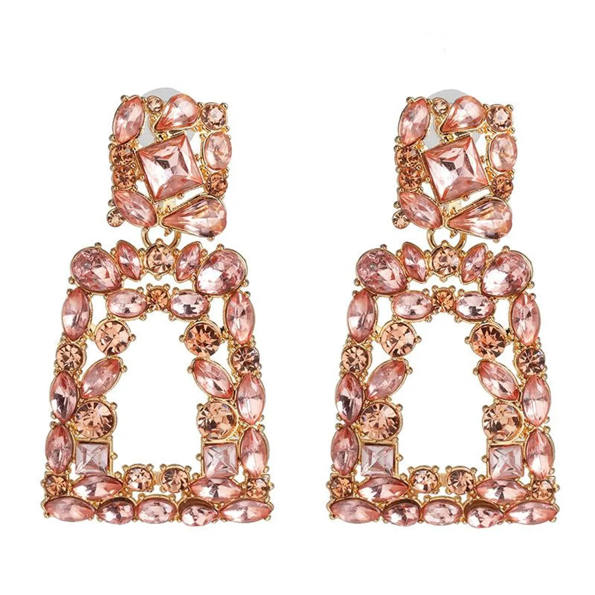 New Geometric Color Diamond-studded Hollow Earrings Nhjj149817