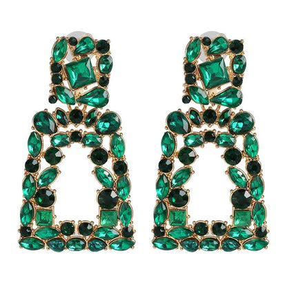 New Geometric Color Diamond-studded Hollow Earrings Nhjj149817